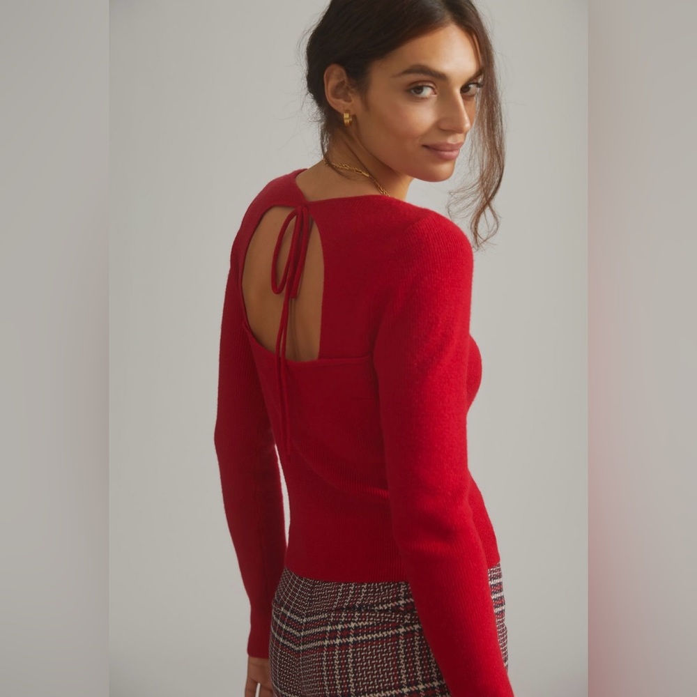 NEW Anthropologie Red Crew Neck Sweater - Open Back